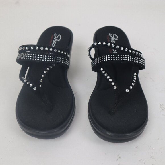 ❄ Skechers NWT Black w Silver Rhinestones Strappy Thong Sandals Sliders Mules 7 - Picture 4 of 7